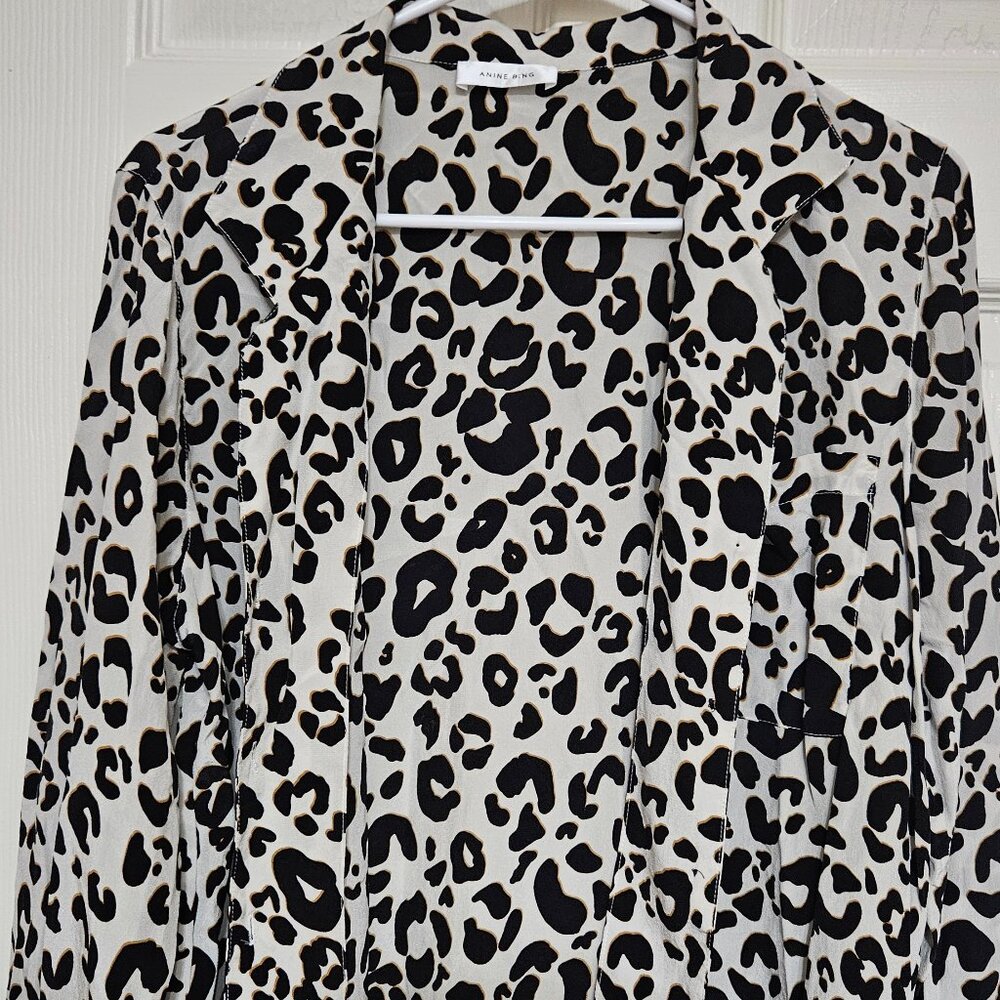 Anine Bing Leopard 100% Silk Long Sleeve Button Down Top Size S/P